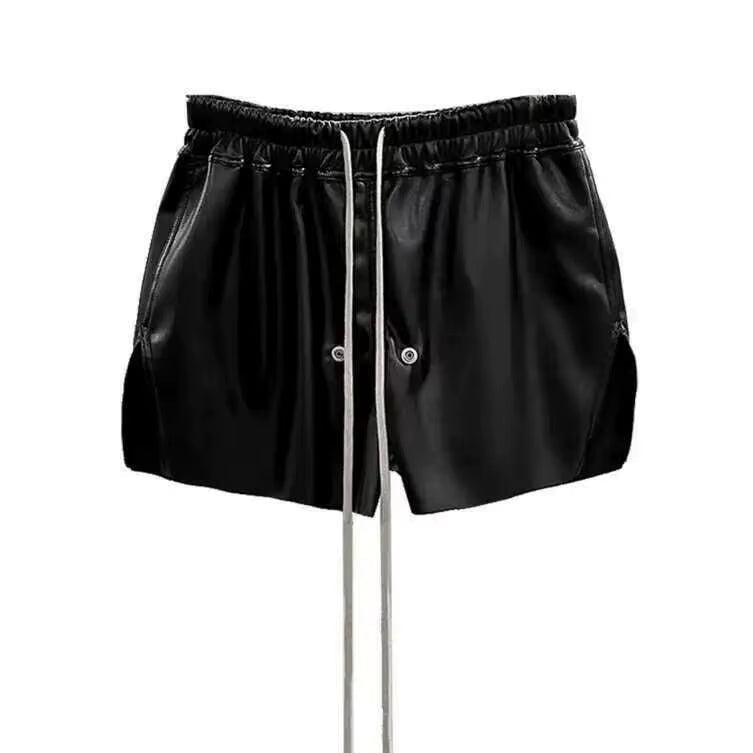 Summer New Men'S Tide Chic RO Shorts High Street Dark Zipper Elastic Waist Leather Fashion Ins Gothic Cotton Capris HK1807