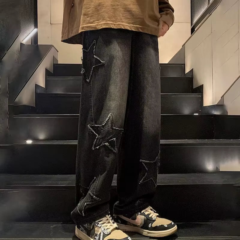 Korean Retro Mens Jeans High Quality Loose Straight Leg Jeans Wide Leg Pants Autumn Casual Pants Streetwear