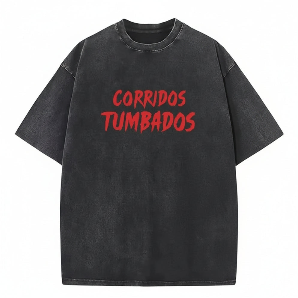 Singer Natanael Cano Corazon Tumbado Corridos Tumbados CT Love Print Vintage Washed T-Shirt Men Women Hip Hop Oversized Tshirt