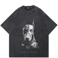 Hip Hop 2025 Retro Washed Black T-Shirt Streetwear Masked Doberman Dog Graphic T Shirt Cotton Men Tshirt Unisex Tops Tees Dope