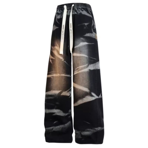 Men'S Spring and Autumn Zebra Pattern Tie Dyeing American Retro Jeans Fashion Loose Water Washed Drawstring Casual Long Pants