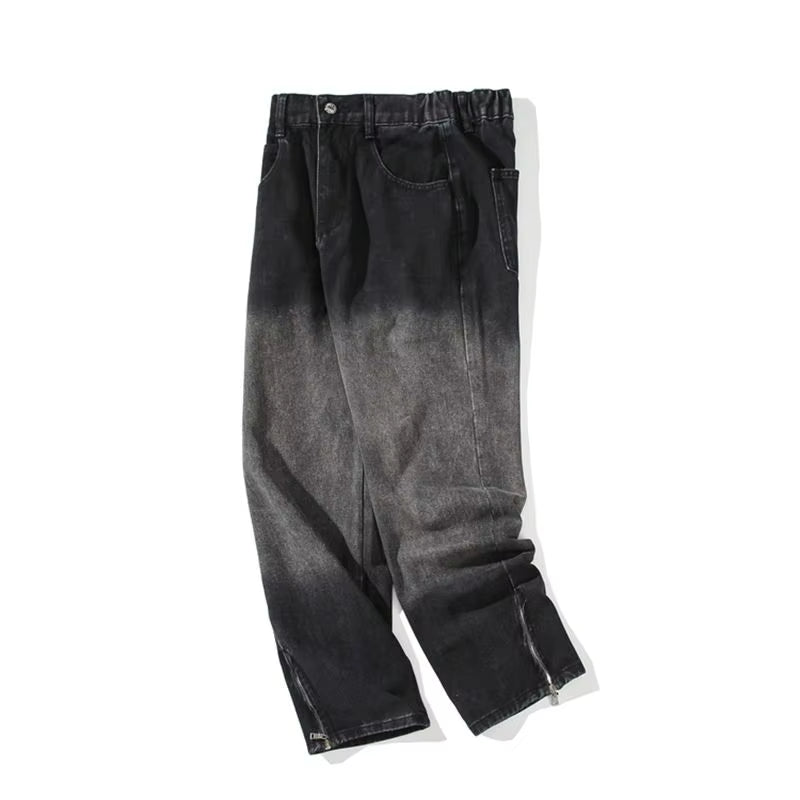 Men'S Jeans Spring and Autumn Fashion Retro Wide Leg Washed Black Gradient Color Trendy Brand Versatile Straight Casual Pants