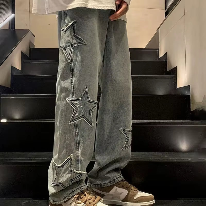 Korean Retro Mens Jeans High Quality Loose Straight Leg Jeans Wide Leg Pants Autumn Casual Pants Streetwear